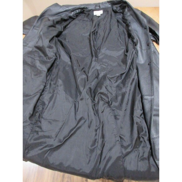 Vtg. 80's Newport News Full Length Trench Coat Womens 1X Black Leather Supple - Picture 3 of 7